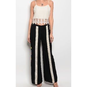 Pants - Black Wide Leg Floral Pants Pants - Black Wide Leg Floral Pants
